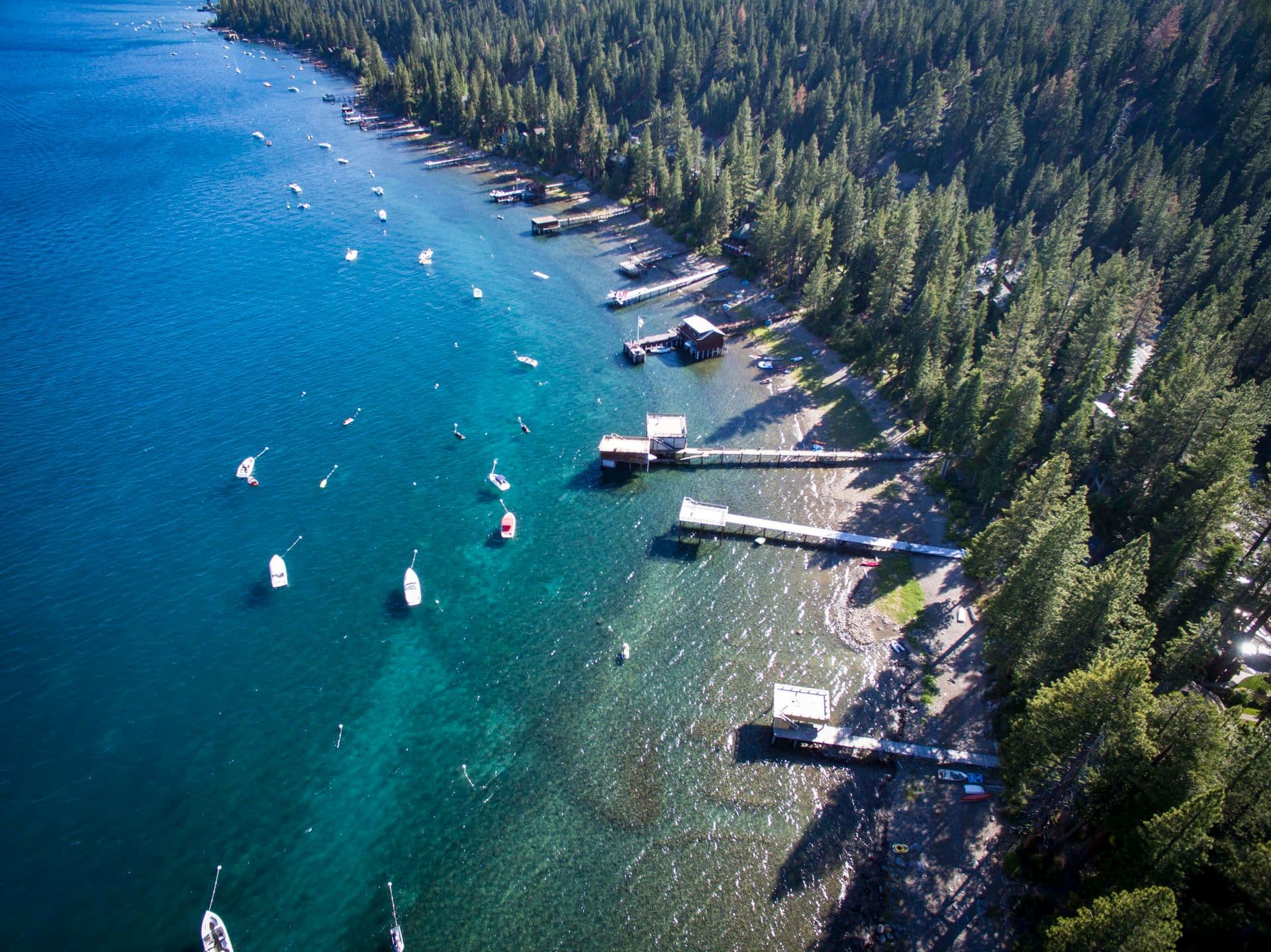 An RV basecamp above Lake Tahoe in the Sierra